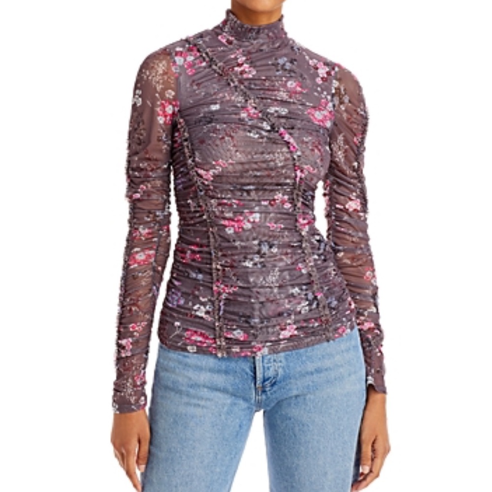 CINQ À SEPT Ellianna Floral Mesh Top